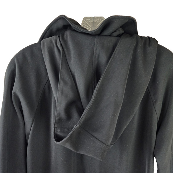 London Fog Black Hooded Trenchcoat w/Silver Clasp Closures Medium - Picture 3 of 9
